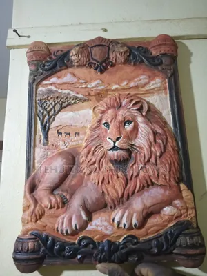 Lion Sculpture Wooden Relief