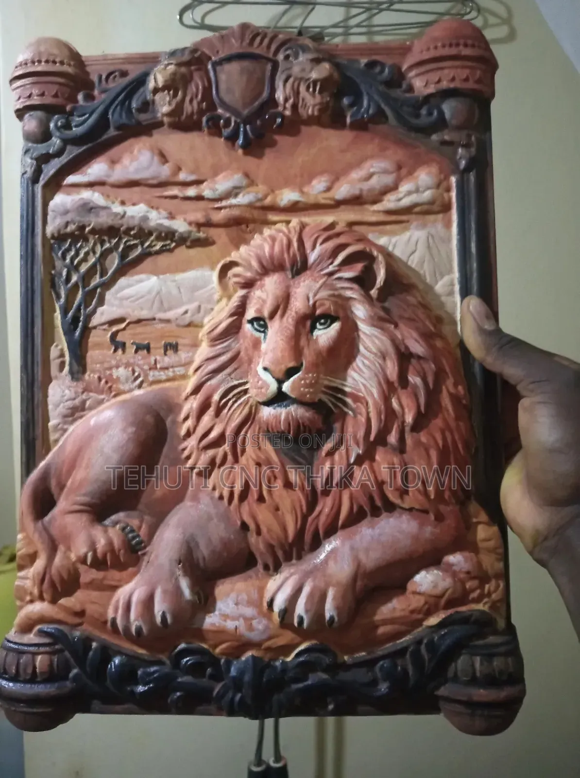 Lion Sculpture Wooden Relief