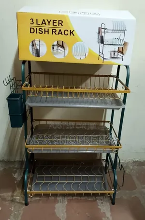 3 Tier Green Gold Dish Drying Rack With Drip Trays