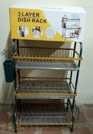 3 Tier Green Gold Dish Drying Rack With Drip Trays