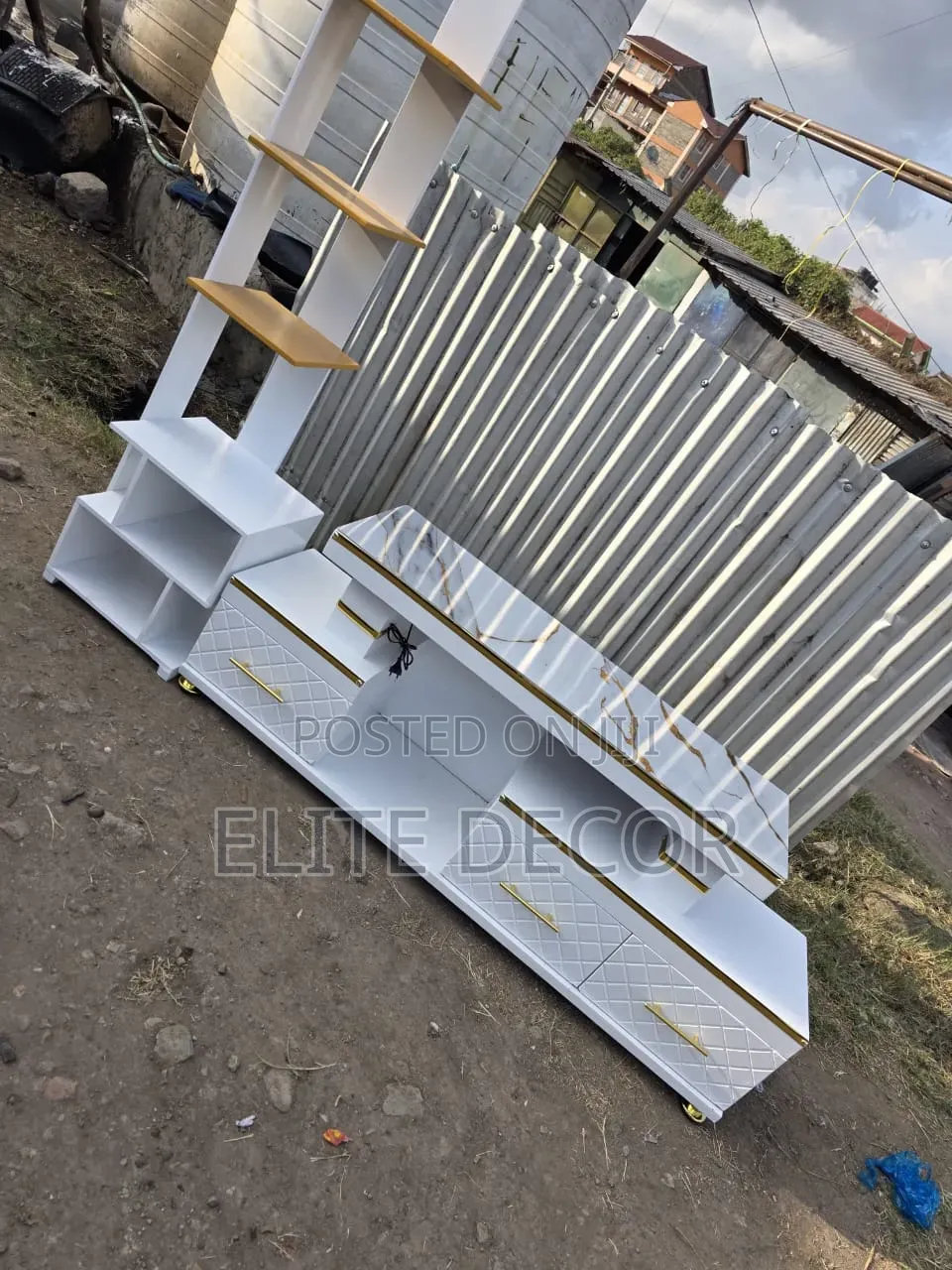 Modern TV Stand With LED Lights & Built-in Flower Decor Stand