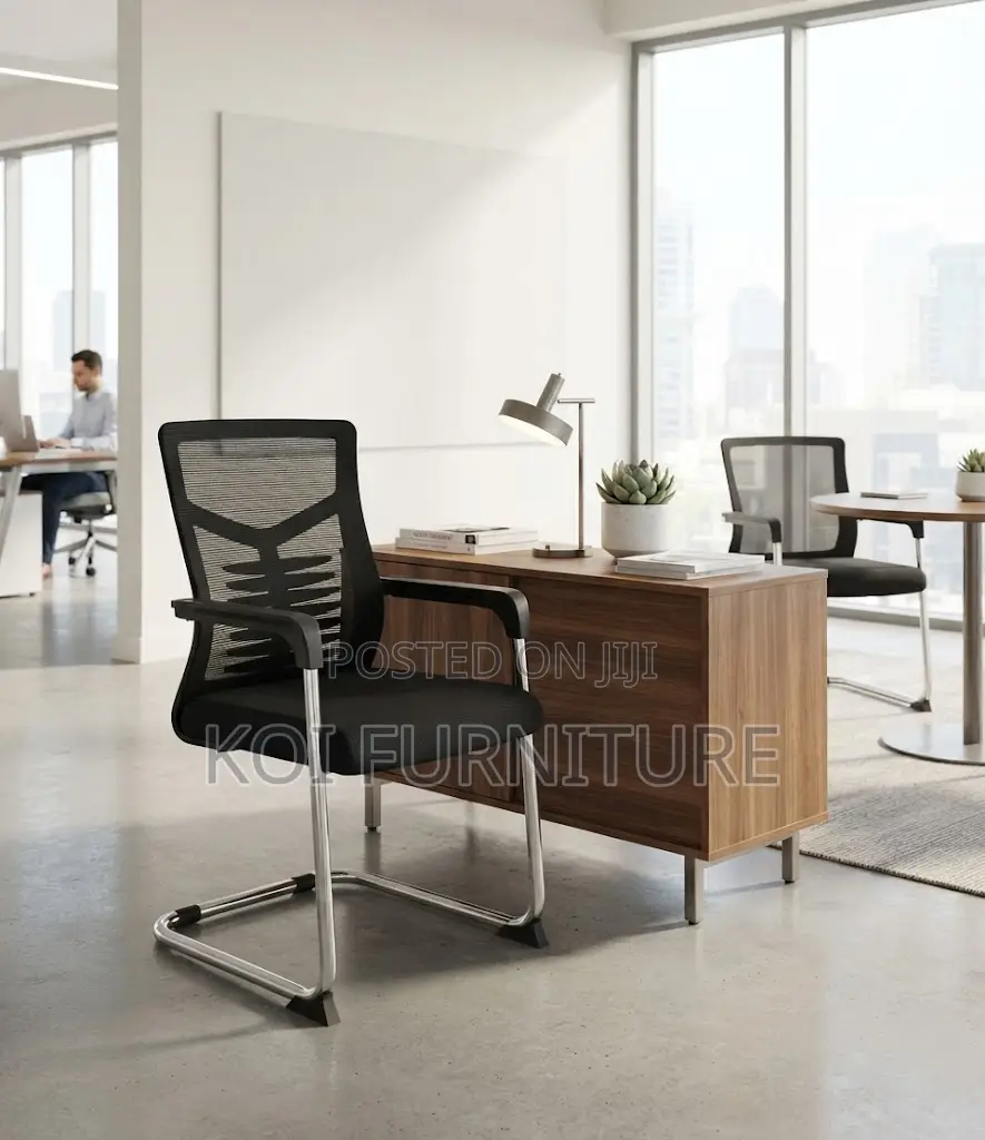 Office Chairs; Mid Bcakrest Mesh Black Sledd Based Visitors Chair