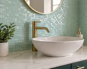Premium Iridescent Mint Green Glass Mosaic Tiles