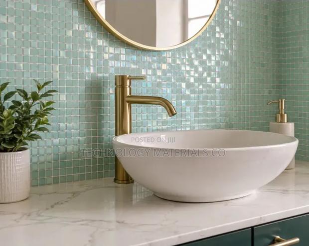 Premium Iridescent Mint Green Glass Mosaic Tiles