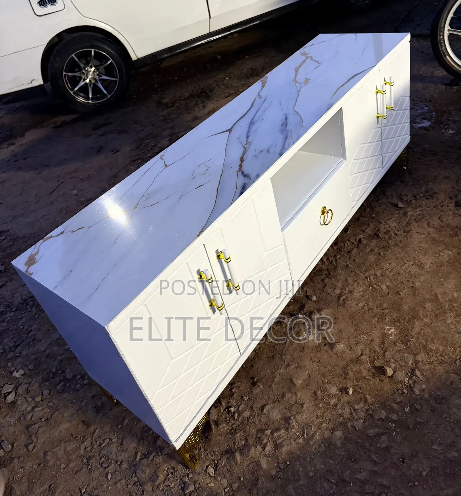 Executive Box TV Stand With Elegant Marble Top