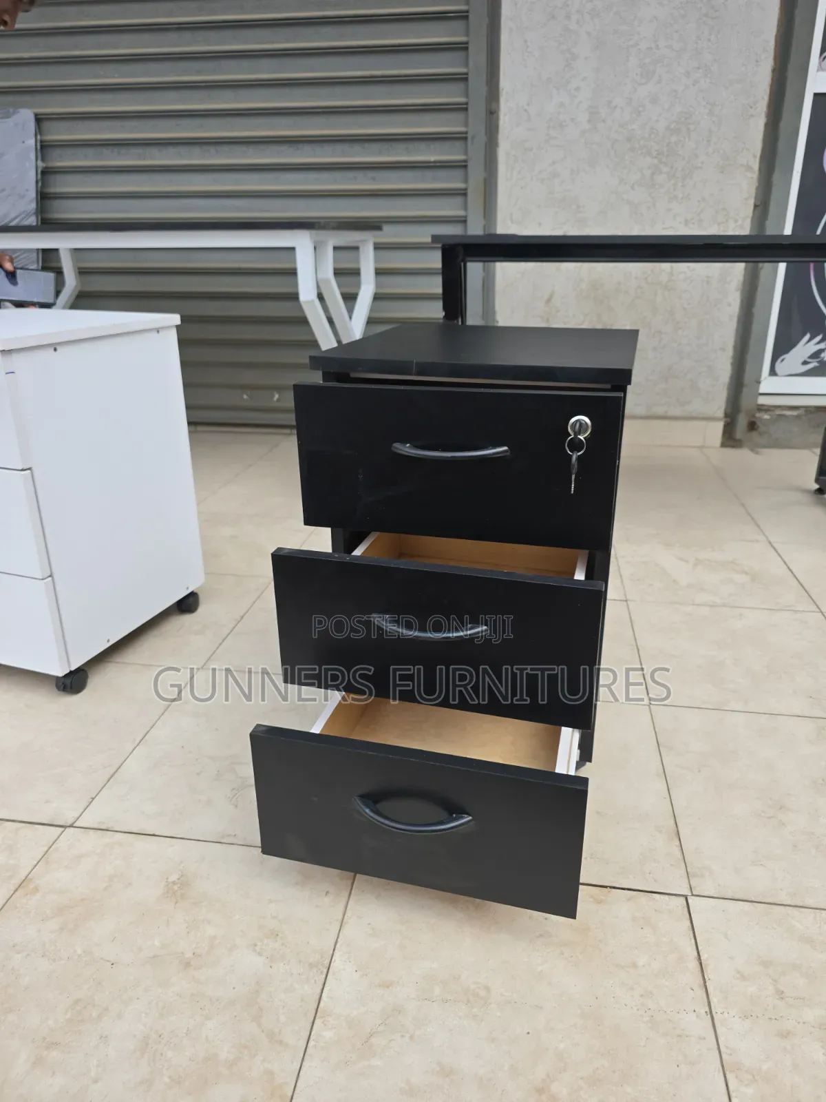 Black 3 Drawers Wooden Pedestal