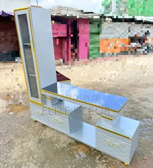 Executive Extended TV Stand With Marble Coating & Shelf Cabinet