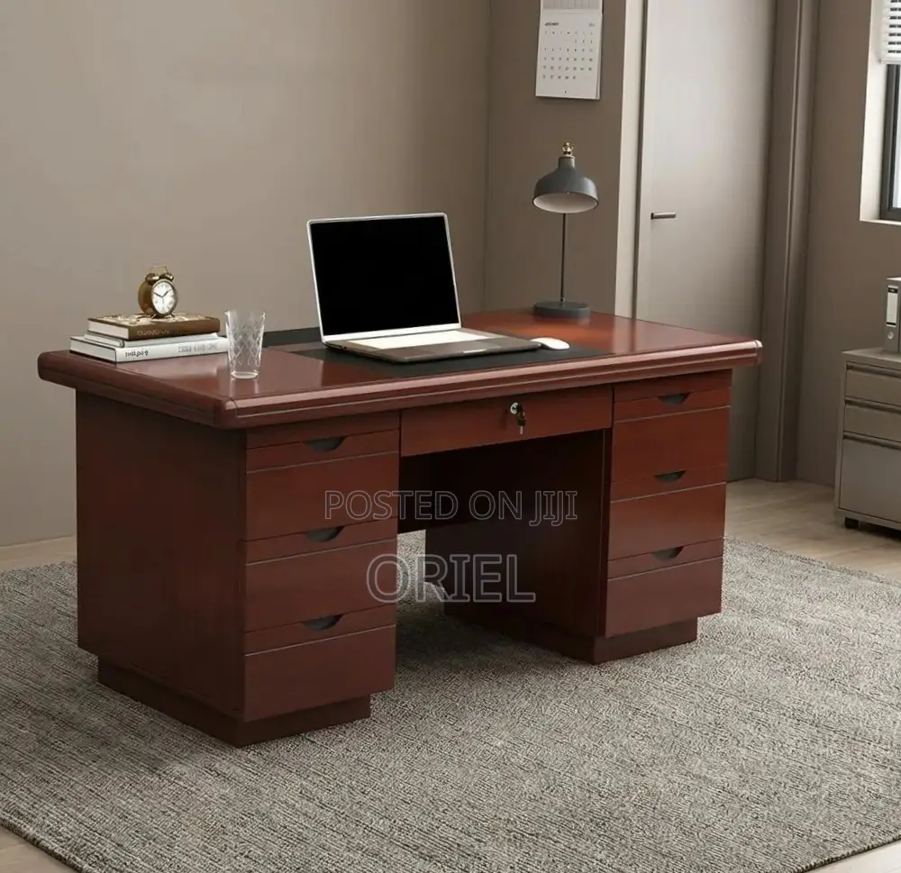 Office Desk : Mahogany Workstation Desk With Storage - 140CM