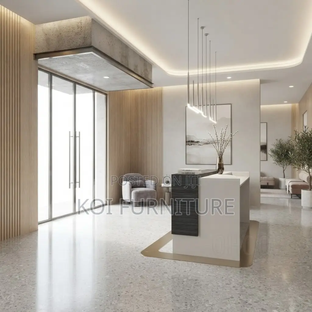 Reception Desk; 2 Meters Modern Advanced White Reception Desk