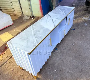Executive White  Box TV Stand With Marble Top