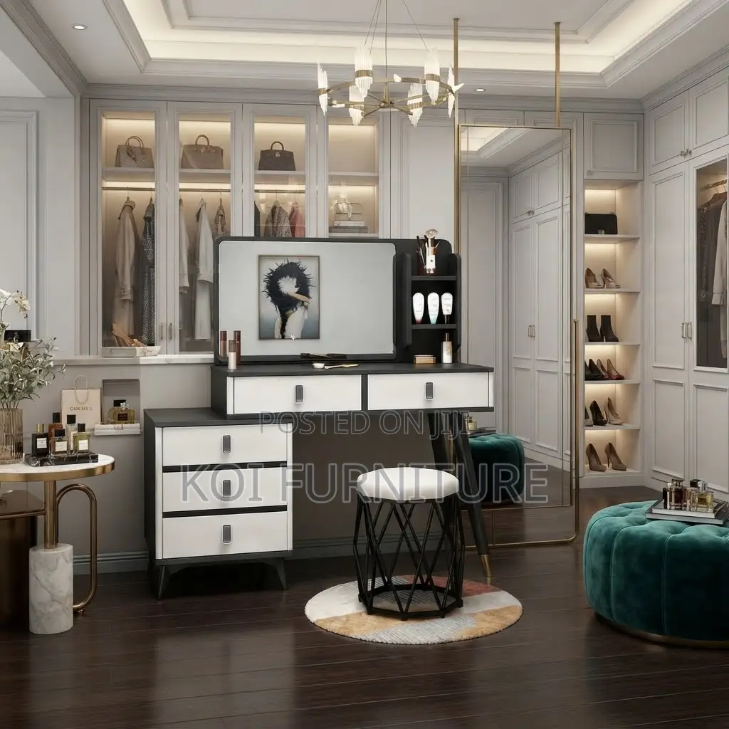 Dressers; White Modern Mirrored Dressing Room Vanity Sets