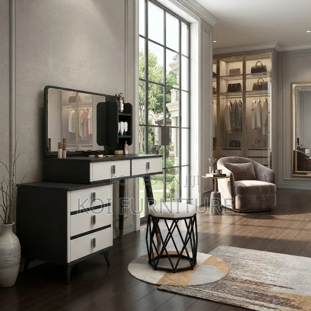 Dressers; White Modern Mirrored Dressing Room Vanity Sets