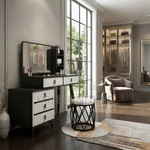 Dressers; White Modern Mirrored Dressing Room Vanity Sets