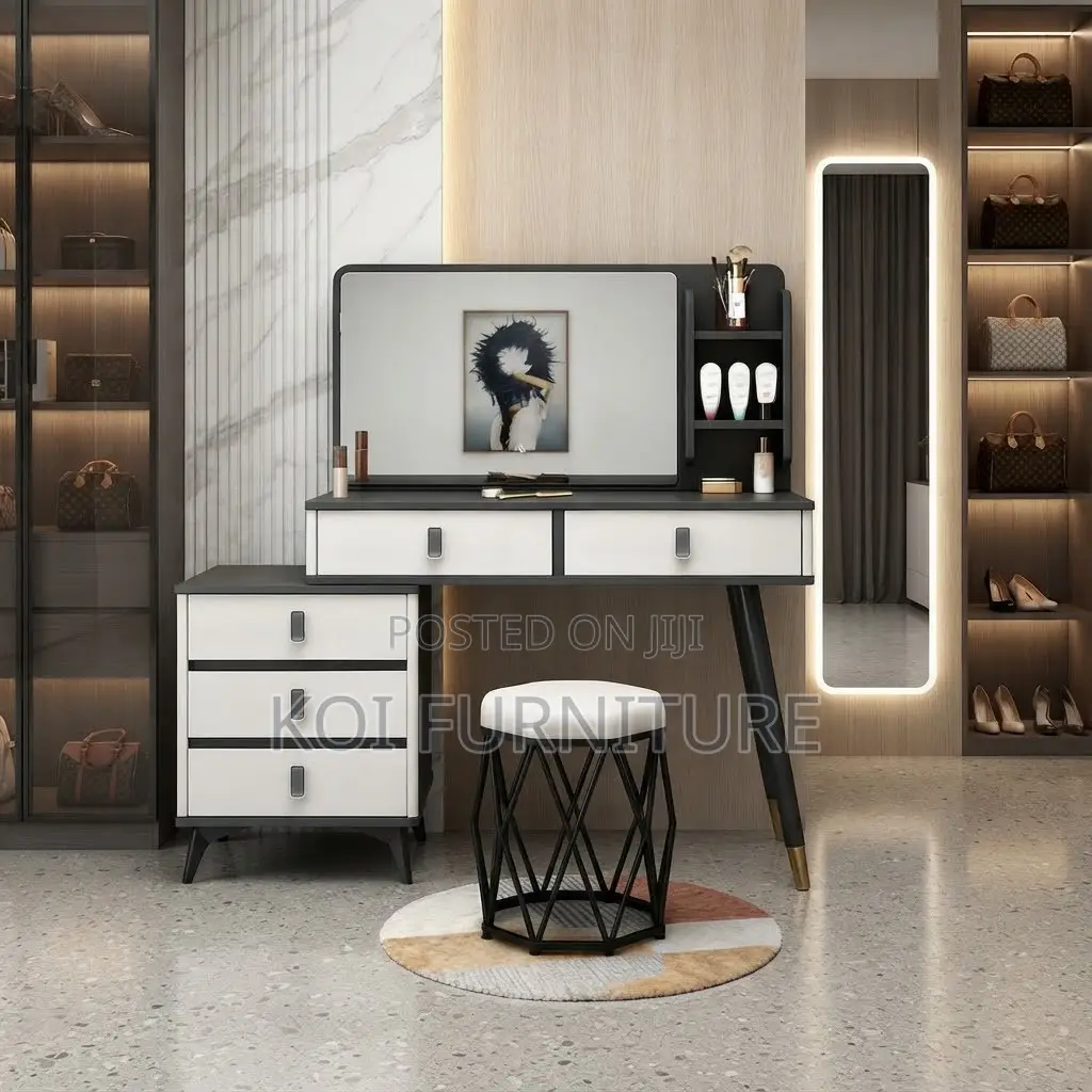 Dressers; White Modern Mirrored Dressing Room Vanity Sets