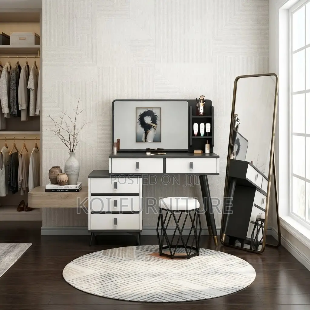 Dressers; White Modern Mirrored Dressing Room Vanity Sets