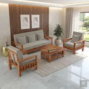 Office Sofa; Five Seaters Leather Cushioned Sofa Set With Mahogany