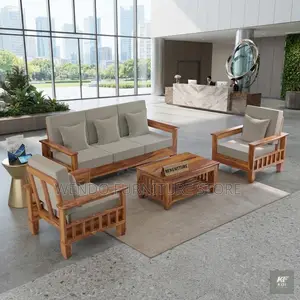 Office Sofa; Five Seaters Leather Cushioned Sofa Set With Mahogany