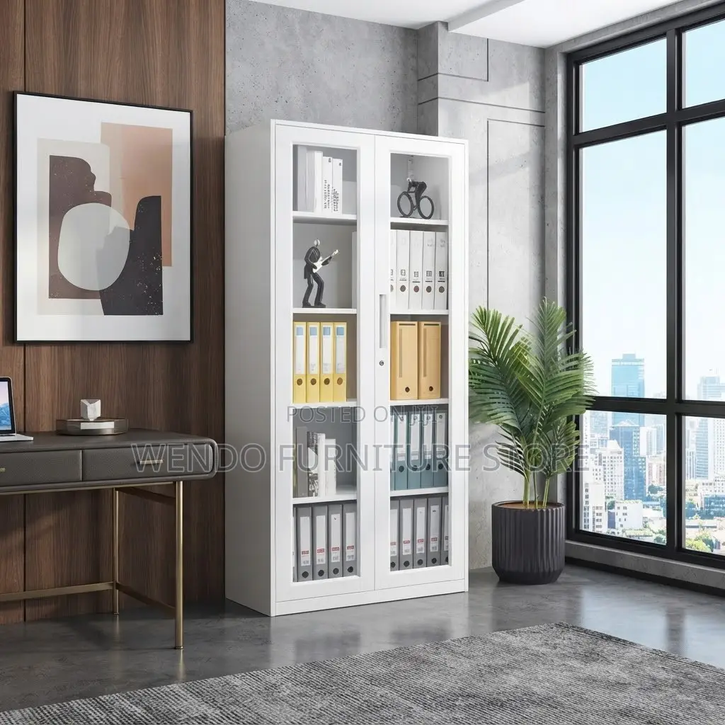 Office Cabinet; Two Glass Doors Files Storage Office Cabinet