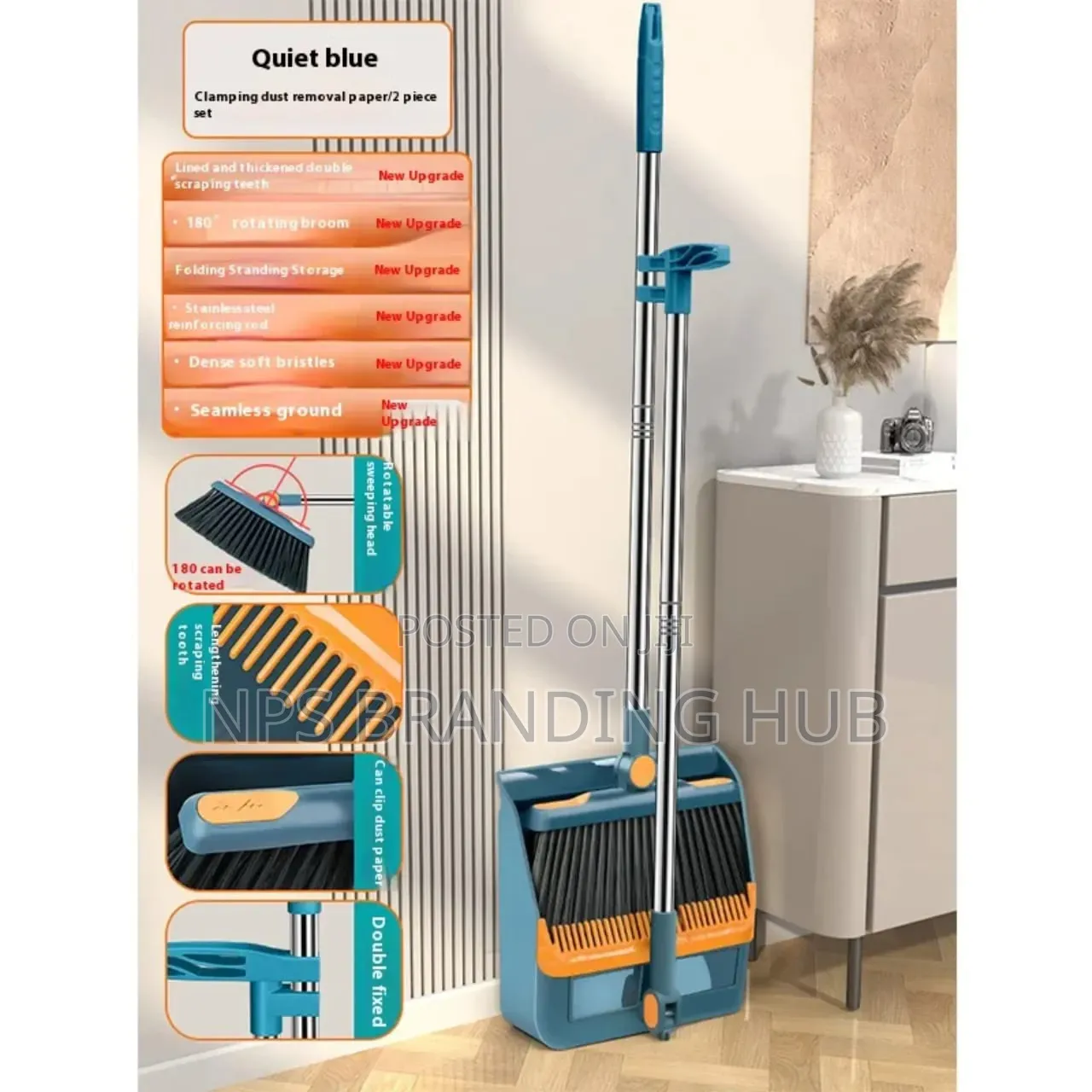 2 in 1 Foldable & Rotating Broom & Dustpan Set(Hm