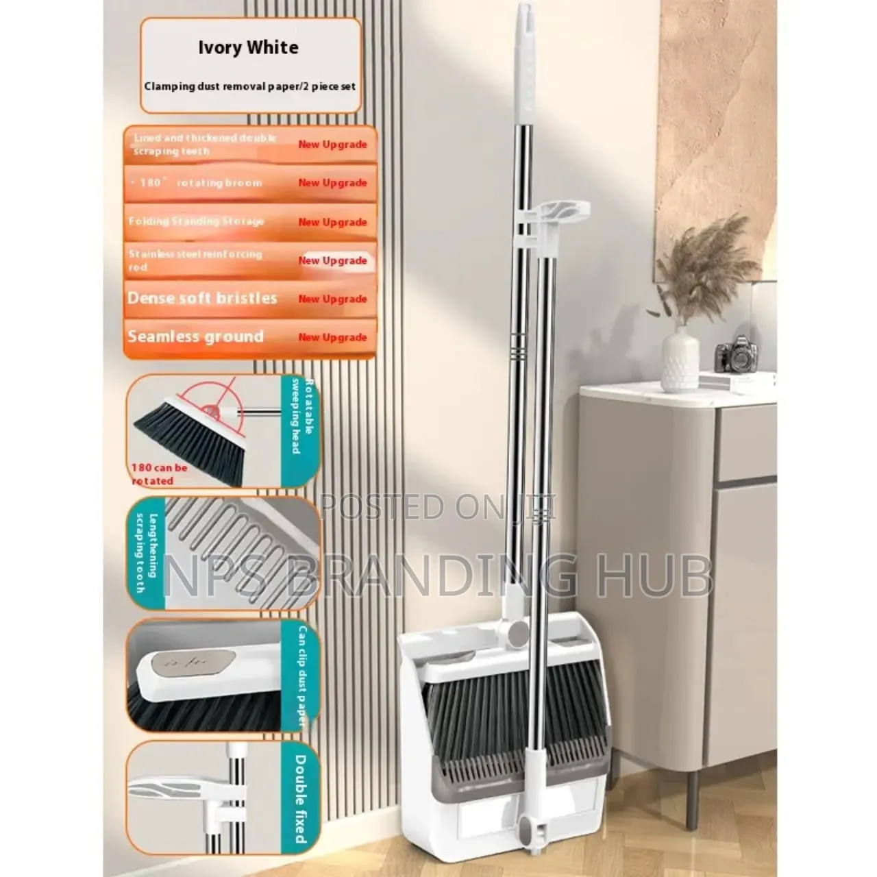 2 in 1 Foldable & Rotating Broom & Dustpan Set(Hm