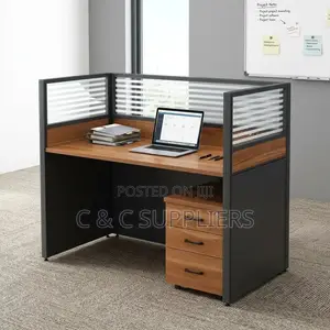 1-Way Brown Modern Workstation Desk.