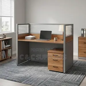 1-Way Brown Modern Workstation Desk.
