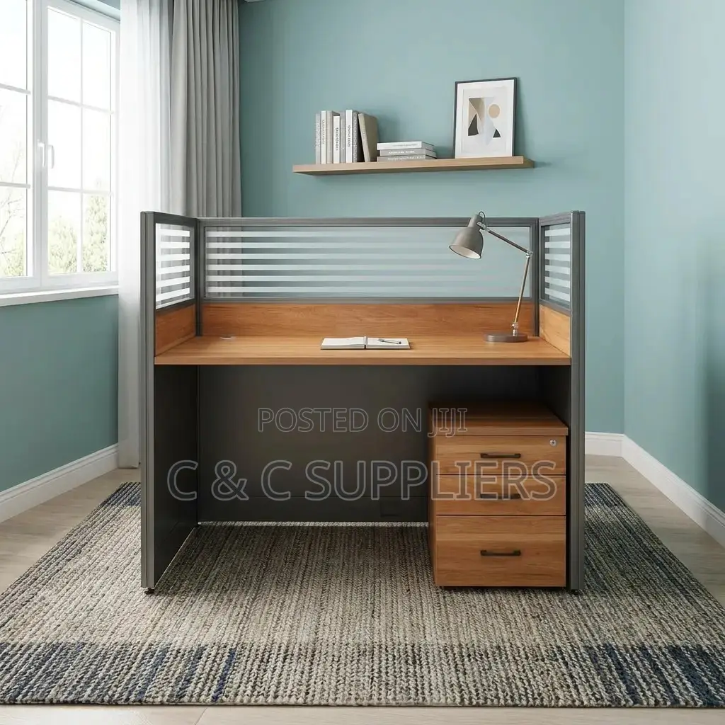 1-Way Brown Modern Workstation Desk.