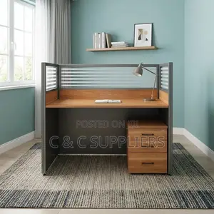 1-Way Brown Modern Workstation Desk.