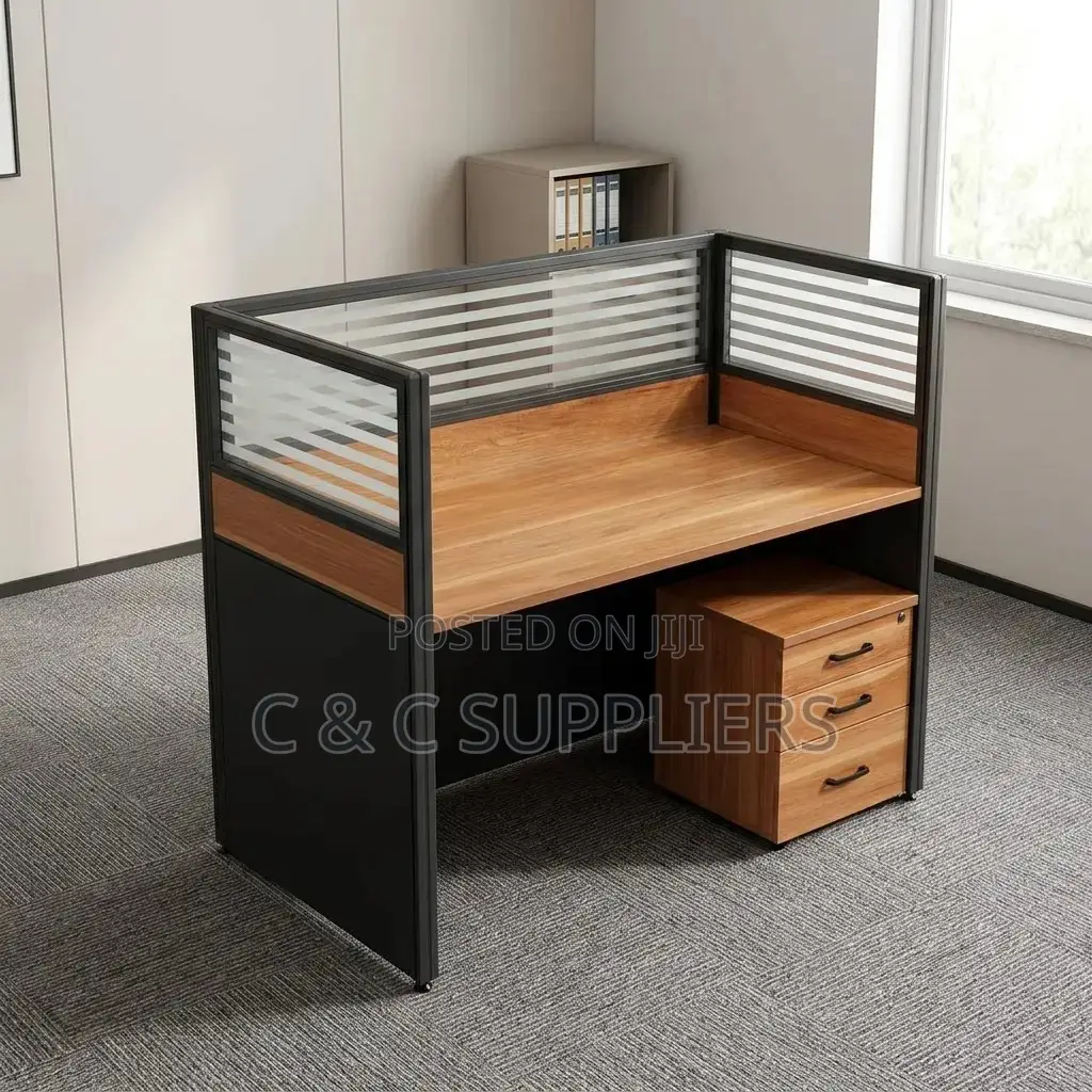 1-Way Brown Modern Workstation Desk.