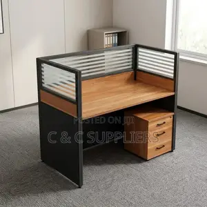 1-Way Brown Modern Workstation Desk.