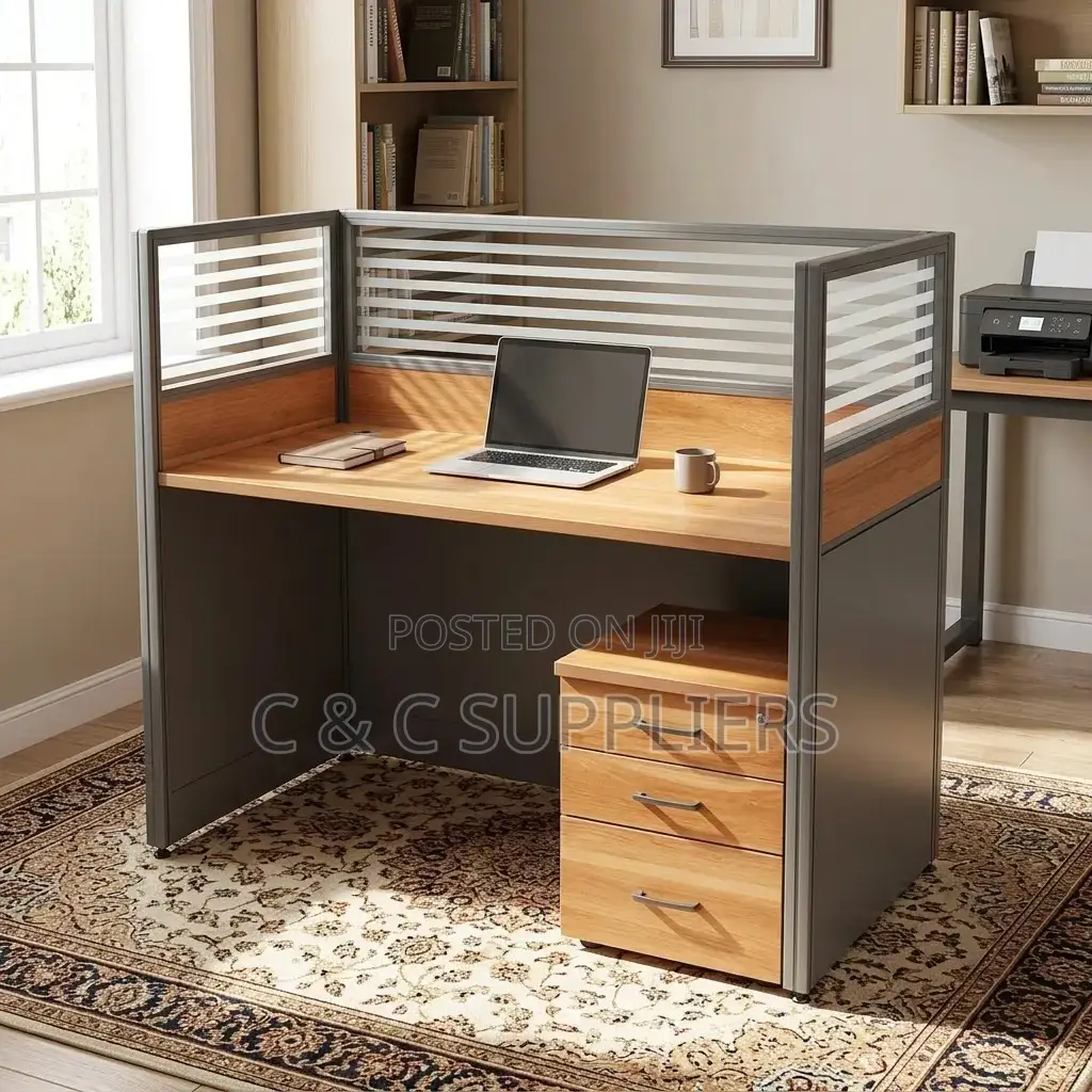 1-Way Brown Modern Workstation Desk.