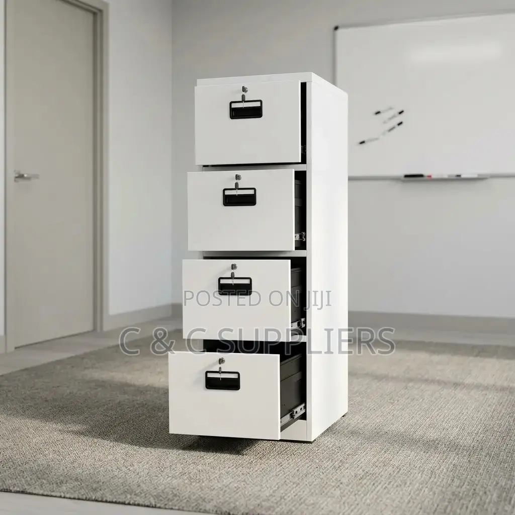 4-Drawers Metallic White Locker Cabinet.