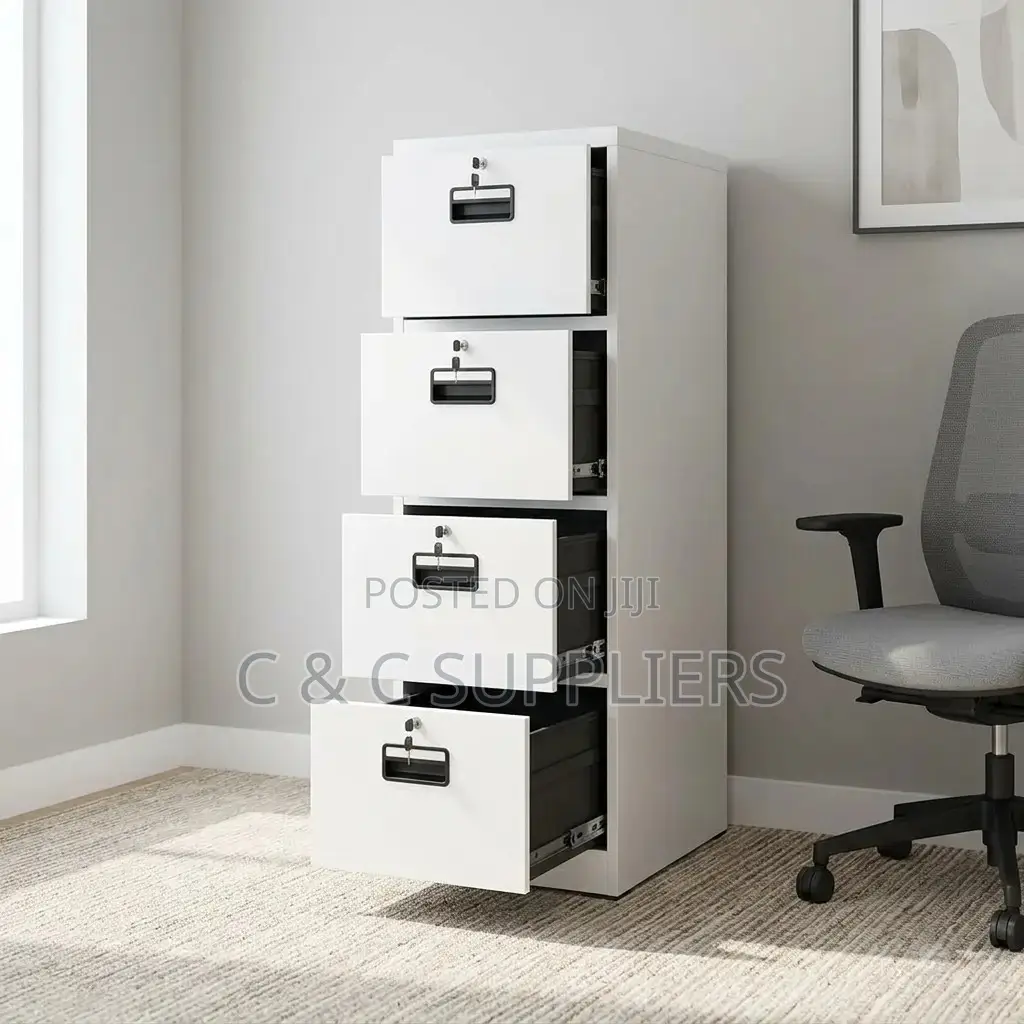 4-Drawers Metallic White Locker Cabinet.