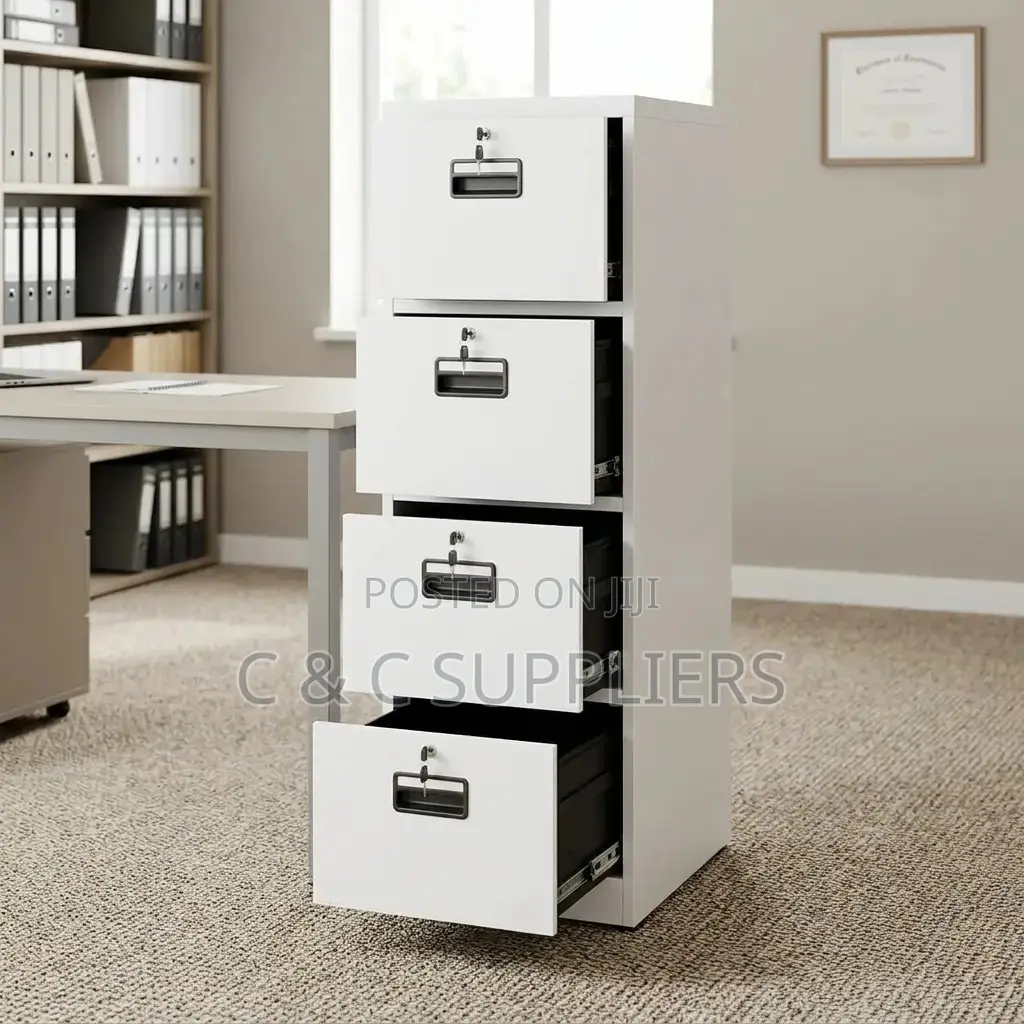4-Drawers Metallic White Locker Cabinet.