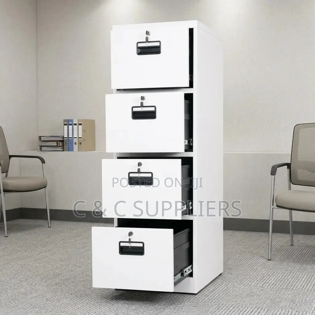 4-Drawers Metallic White Locker Cabinet.