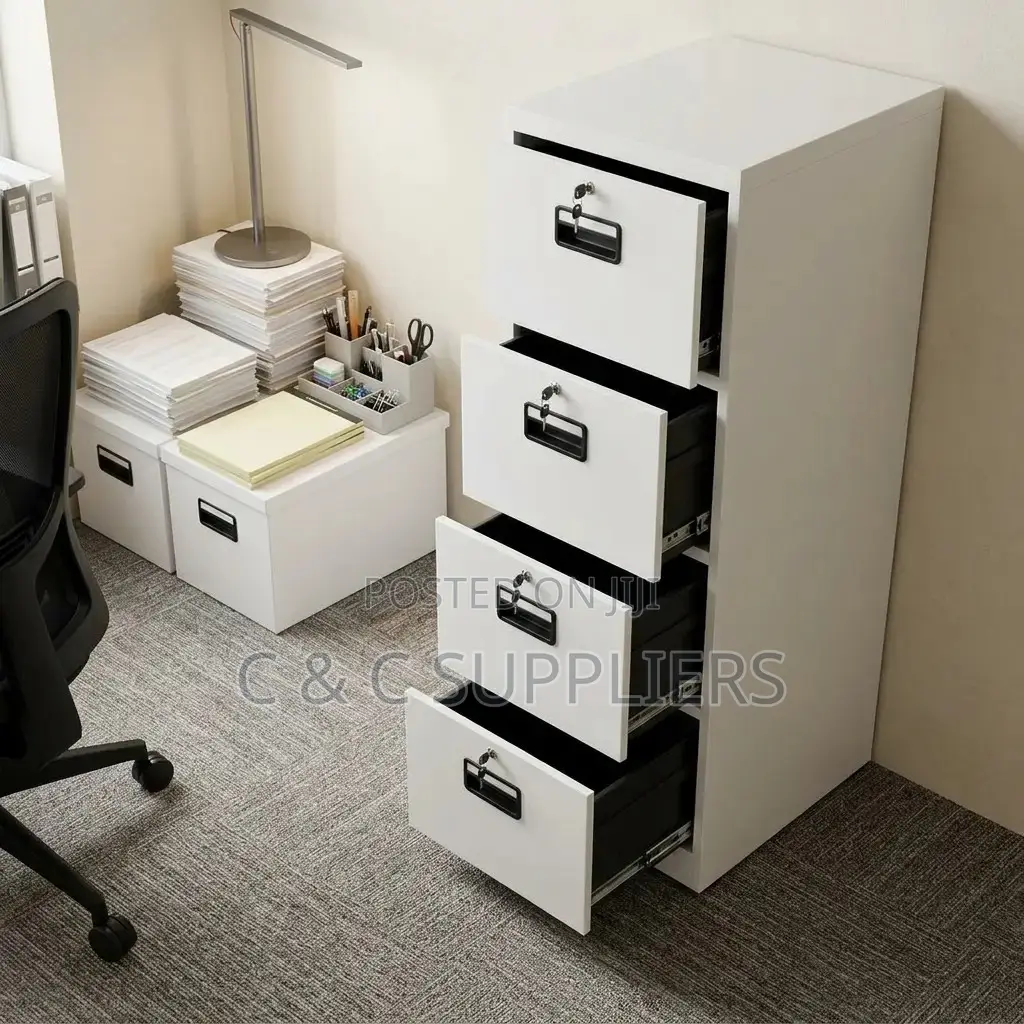 4-Drawers Metallic White Locker Cabinet.