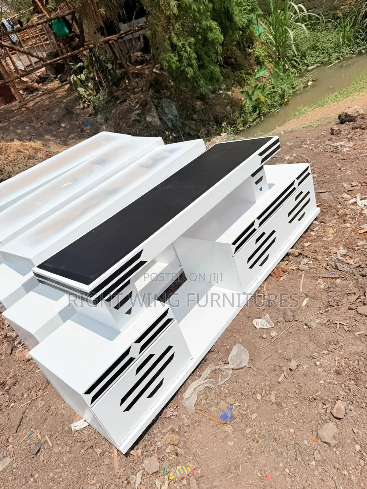 TV Stands With Black Top and LED Lights