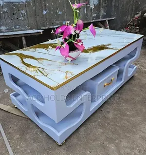 Executive White Coffee Table - With Marble Topping Finish