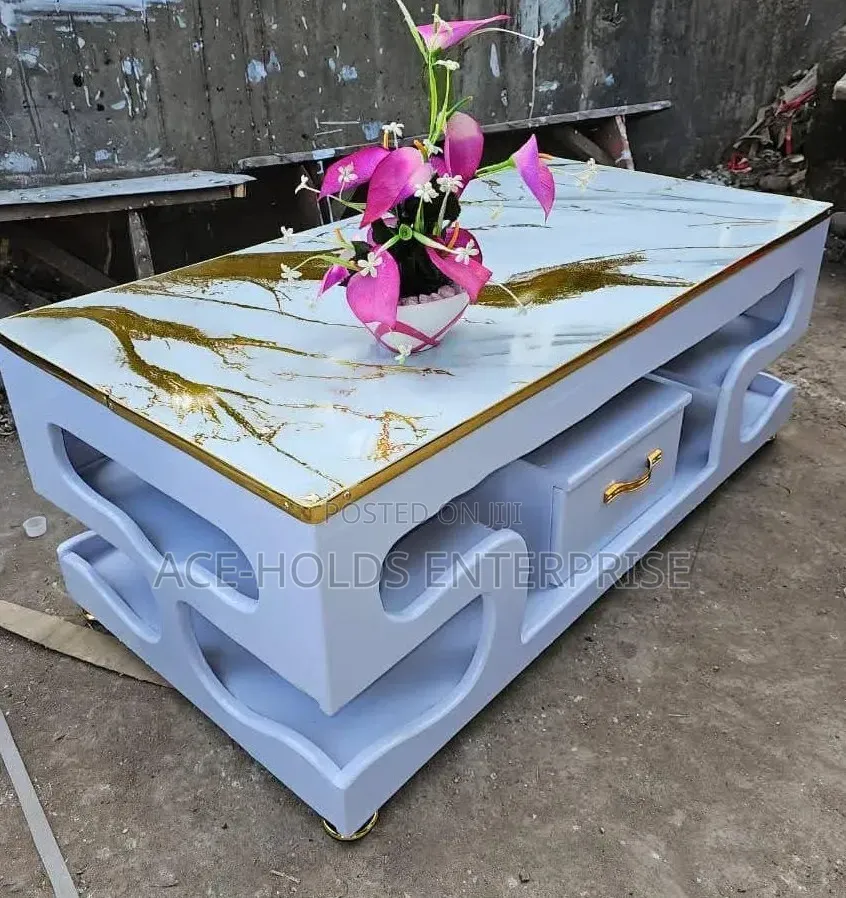 Executive White Coffee Table - With Marble Topping Finish