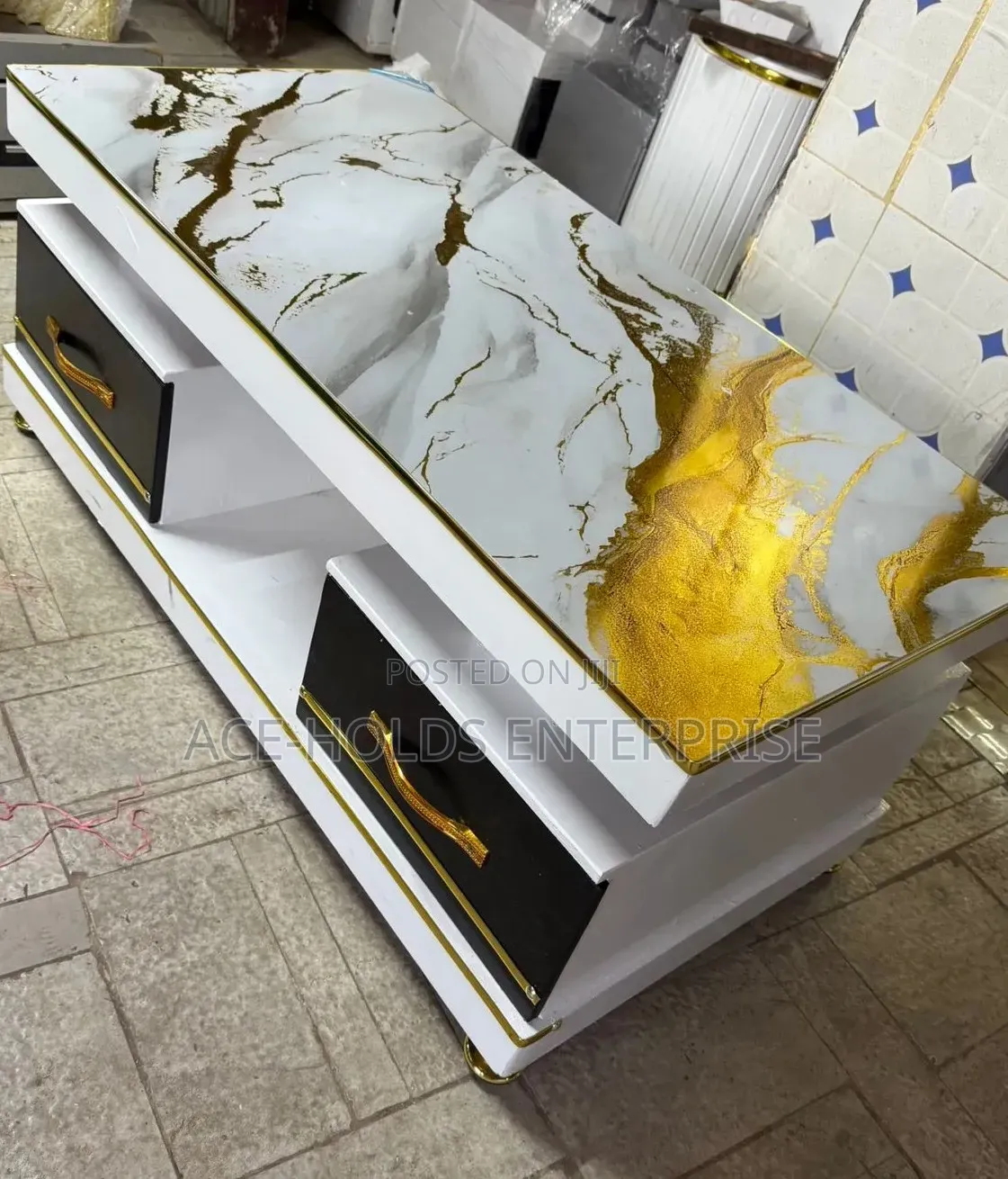 Executive White Coffee Table - With Marble Topping Finish