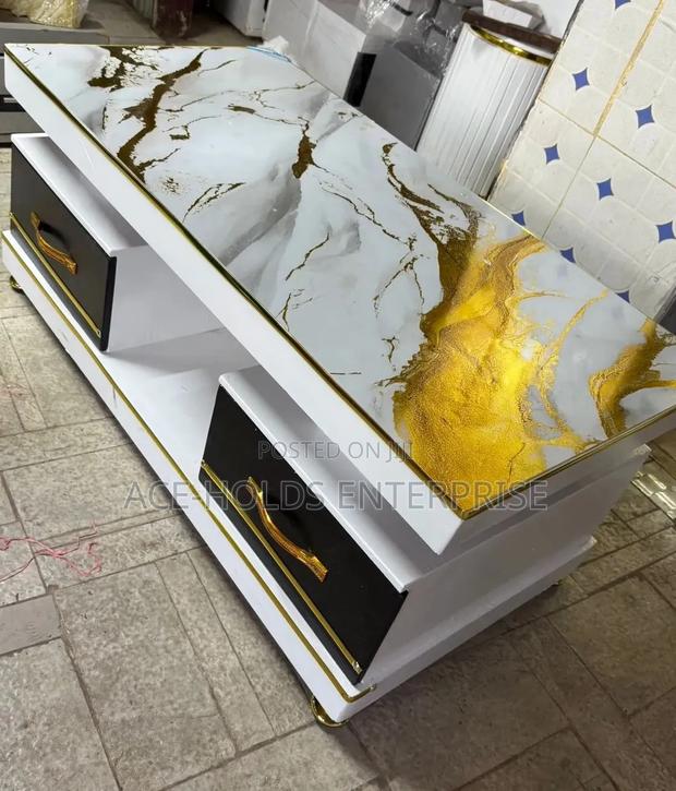 Executive White Coffee Table - With Marble Topping Finish - thumbnail 3