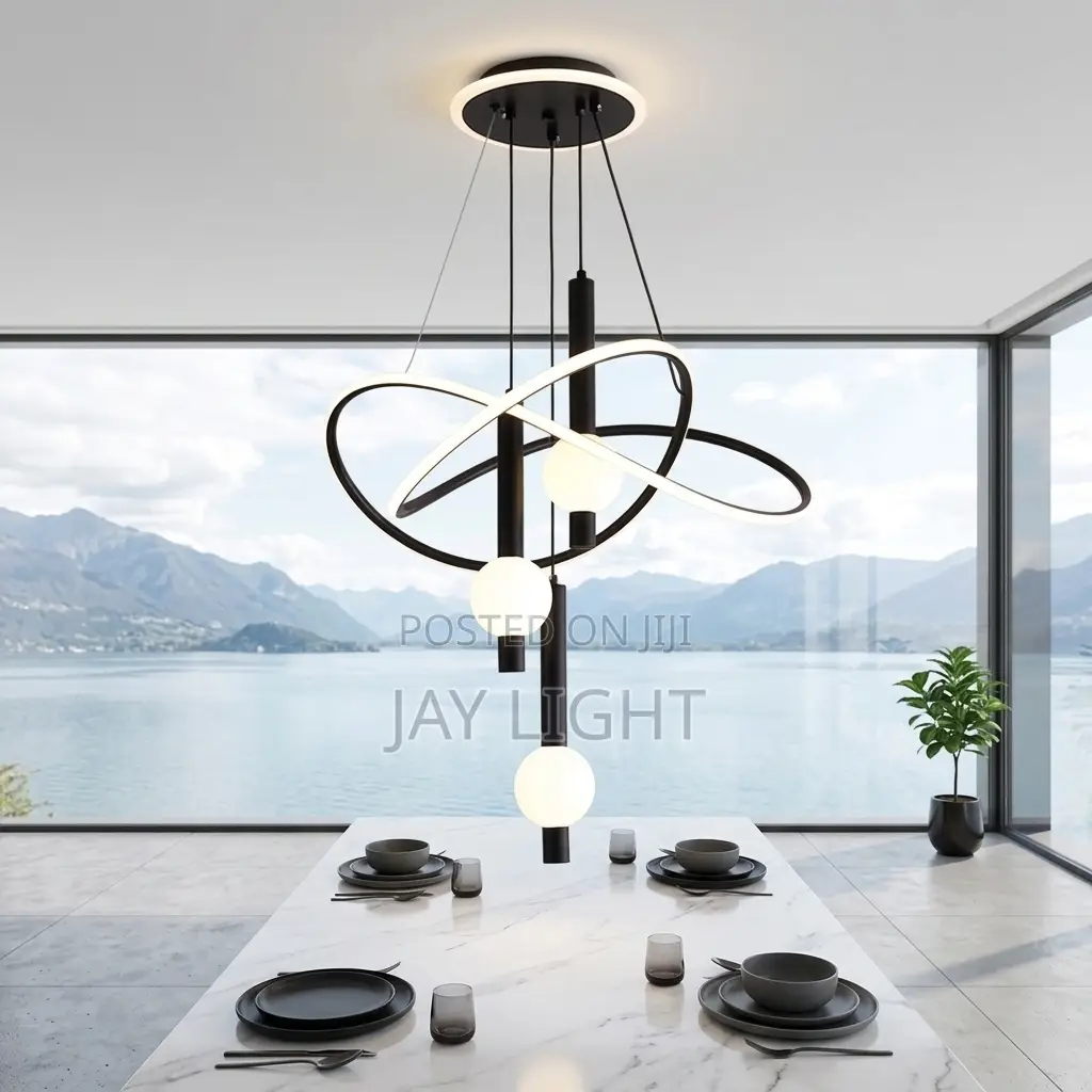 Black Iron LED Ceiling Chandelier Adjustable Long Pendant Lamp
