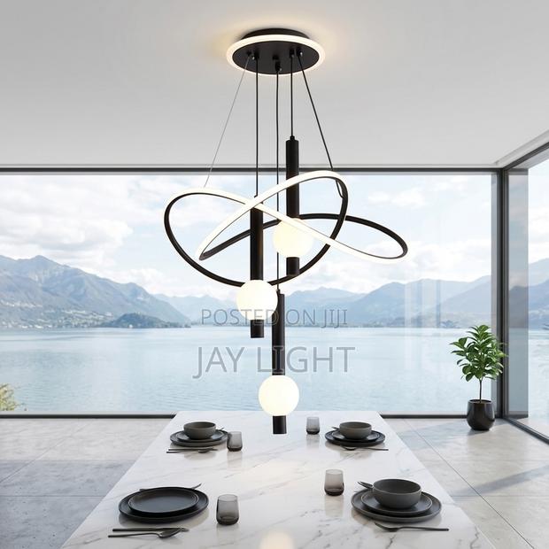 Black Iron LED Ceiling Chandelier Adjustable Long Pendant Lamp