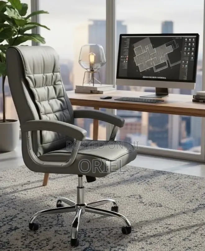Office Chair : Premium Grey Leather Boss Office Chair