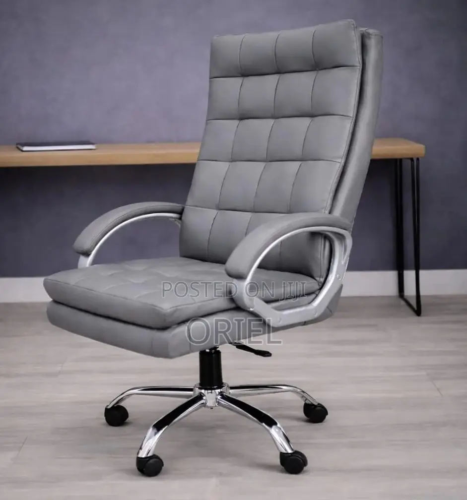 Office Chair : Premium Grey Leather Boss Office Chair