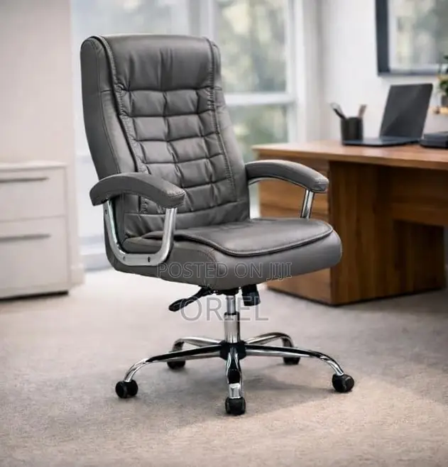 Office Chair : Premium Grey Leather Boss Office Chair
