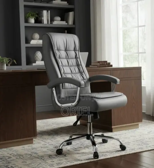 Office Chair : Premium Grey Leather Boss Office Chair