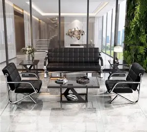 Office Sofa; Leather Black Executive Five Seaters Lobby Sofa Set