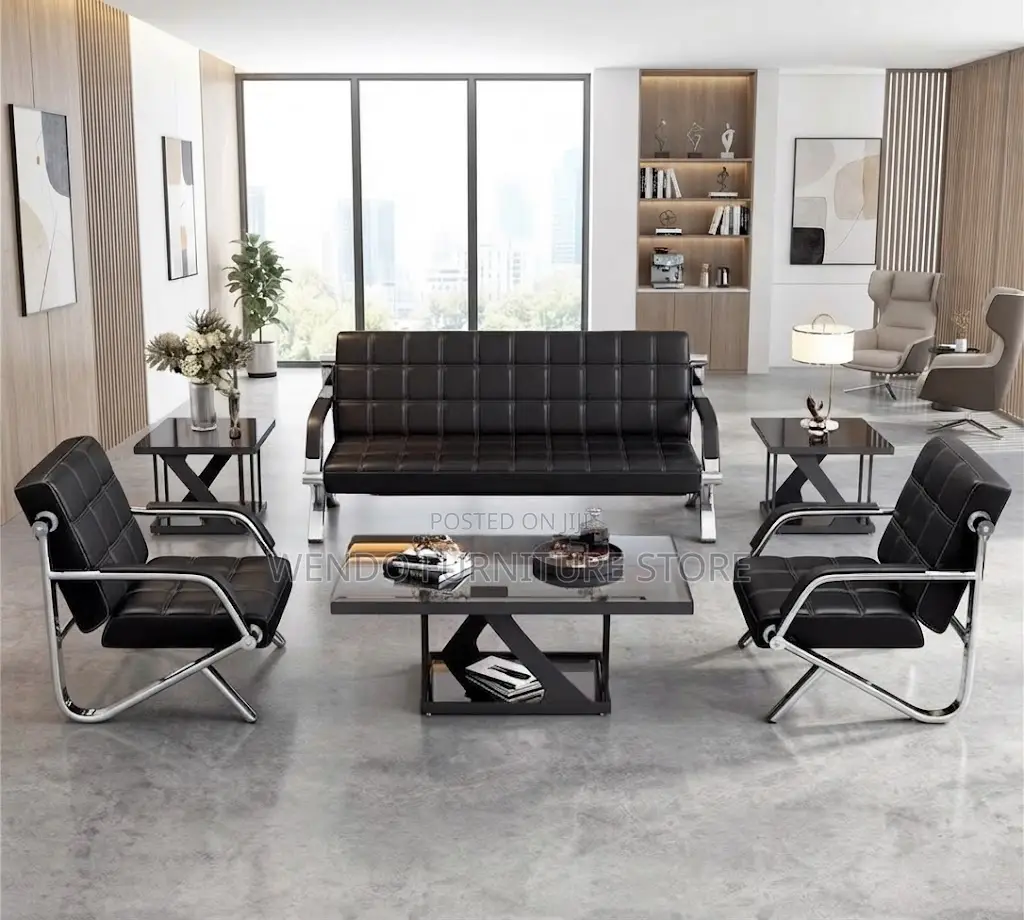 Office Sofa; Leather Black Executive Five Seaters Lobby Sofa Set
