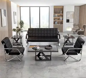 Office Sofa; Leather Black Executive Five Seaters Lobby Sofa Set